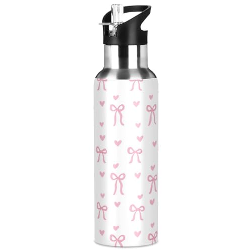 Aslsiy 20oz Sports Water Bottle Cute Coquette Pink Bow Insulated Water Bottle White Stainless Steel Gym Bottle Metal Water Flask by Aslsiy - Used condition - Image 8