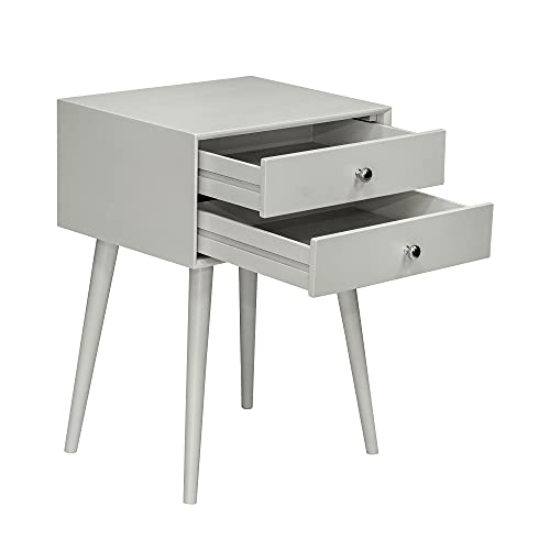 Homcom Side Table, Modern End Table With 2 Pull Out Drawers, Bedside Table With Display Tabletop And Solid Acacia Legs, Gray #TOP7