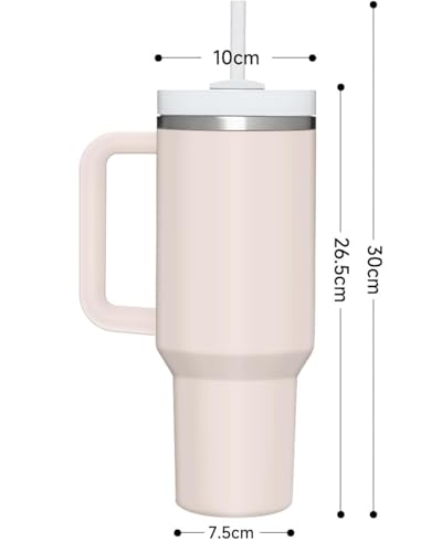 Image of 1200ML Stainless Steel Tumbler Hot and Cold with Handle and Lid and 2 Straws, Double Insulated Cup Leak Proof Mug Cupholder for Gym, Travelling (WhiteSeaShells)