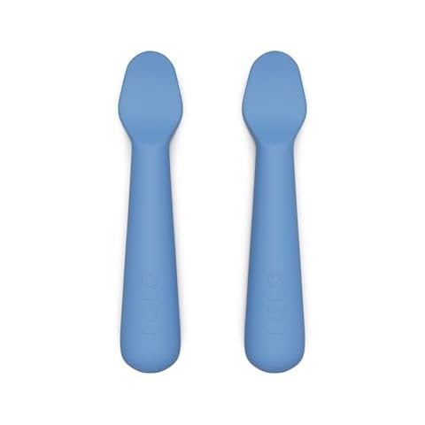 Lalo Little Spoon Set - 2 Piece Baby Spoons Set for Infants & Babies - Made From Food Grade Silicone Dishwasher Safe - Baby Feeding Essentials for Early Stage Mealtime - Blueberry Cover