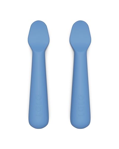 Lalo Little Spoon Set - 2 Piece Baby Spoons Set for Infants & Babies - Made From Food Grade Silicone Dishwasher Safe - Baby Feeding Essentials for Early Stage Mealtime - Blueberry