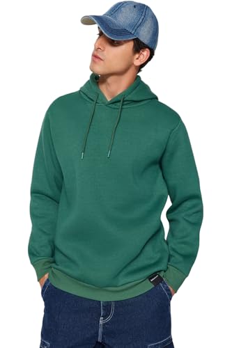 Trendyol Green Hooded Fleece SWeatshirt - Regular Fit, Cotton, Warm TMNAW24sw00121,Green*St S