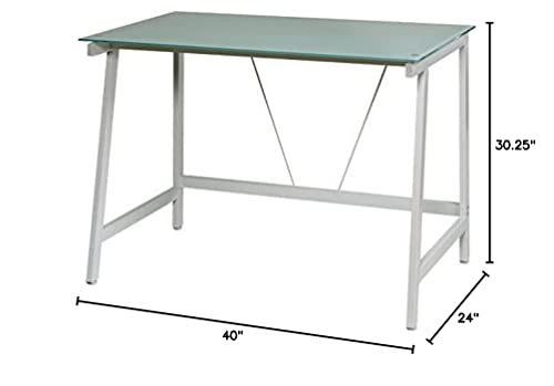 Onespace Contemporary Glass Writing Desk, Steel Frame, White And Cool Blue #TOP6