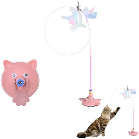 TiaoBug 2-in-1 Cat Interactive Toy Use As Handheld Feather Chaser Or Mount As Wall Toy Encourages Pink One Size image 5