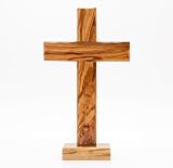 Spiretro Handgefertigtes Olivenholzkreuz aus Bethlehem – Wandbehang oder Tischaufsteller – 15,2 x 26 cm