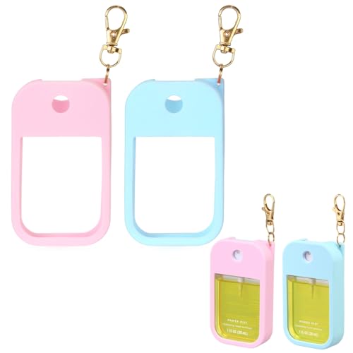 Hand Sanitizer Spray Case Compatible with Touchland Power Mist 1 oz – Silicone Case with Keychain for Touch Land Mist 1 fl oz（30 ml）, Hand Sanitizer Accessory for 1 fl oz (Pink+Blue, 2 Pack)