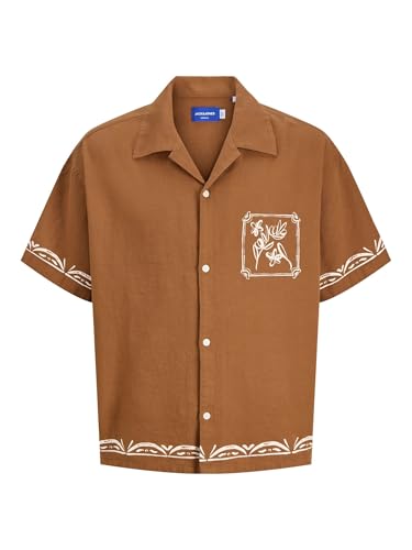 JACK & JONES Men's Joracapulco AOP Resort Shirt Ss, Nuthatch, M