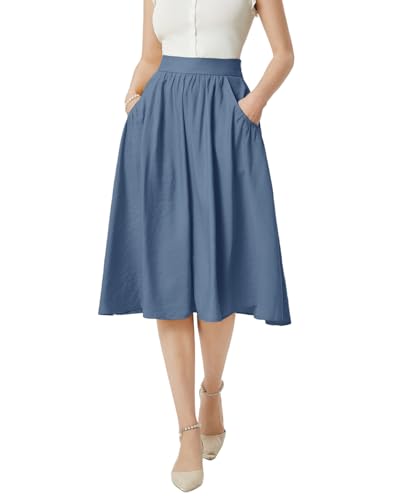 Belle Poque Damen Rock Mit Hoher Taille Vintage A-Linie Elegant Zur Arbeit Tragen Denim Blau BP0926-05 XL