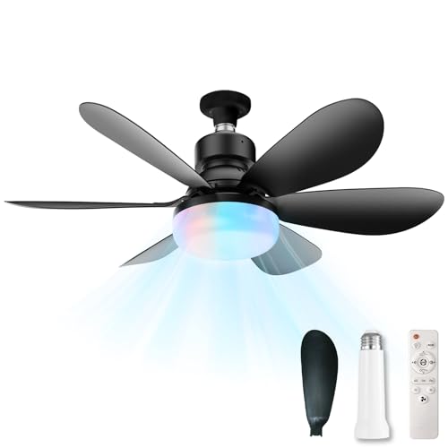 MIMIRGB Socket Fan Light with Remote,Small Ceiling Fans with Lights,Smart