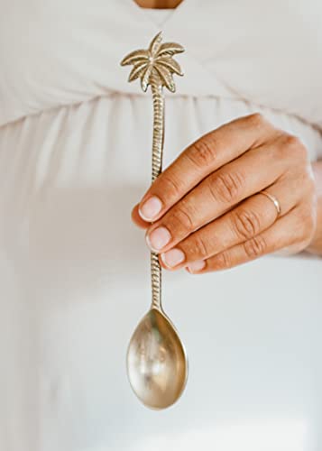 Siennafox Large Brass Tropical Spoons Smoothie Bowls Gold Dessert Designer Mixing Cocktail Drink Stirrer Iced Coffee Boho Decor Bali Golden Decorative Tableware Aesthetic Kitchen (Palmtree Spoon) #TOP6