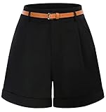 Belle Poque Women's Plus Size Bermuda Shorts Wide Leg Shorts Black Summer Linen Shorts (Black,2XL)