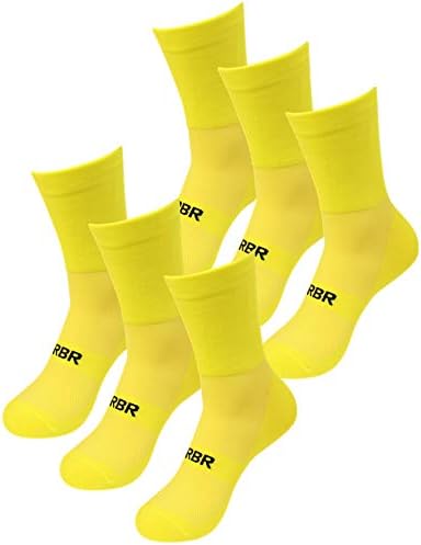 RBR Cycling Running Sports Socks Men Size 9-12 High Visibility Fluorescent 3 Pack (yellow)