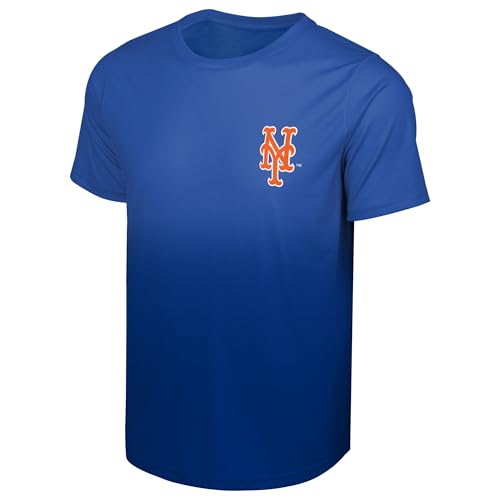 FOCO MLB Men's Official Primary Logo Premier Performance Gradient T-Shirt (US, Alpha, Large, Regular, Regular, New York Mets - Blue)