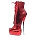 curtain Mode Plateaustiefel 22cm Stiletto-Absatz Ballett Spitz Fetisch High Heels Sexy Glänzende Laceup Reißverschluss Bootie Stripper Nachtclub Tanz Stiefeletten,Rot,41
