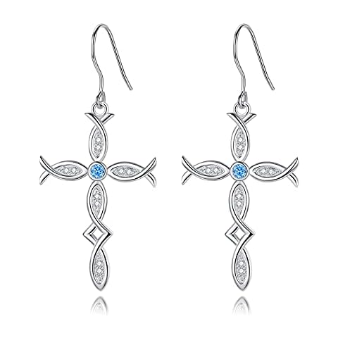 INFUSEU Cross Earrings Studs, 925 Sterling Silver Earrings Hook For Women Leaf Studs Earring First Communion Gifts For Her Women Cover