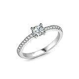 Moissanite Anillo de oro blanco, anillo para mujer, estilo vintage, con moissanita, 9 K, 14 K, 18 K, oro blanco, 57 (18.1), Oro blanco 375 de 9 quilates, Moissanita
