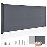 Juskys Tenda laterale Dubai 500 x 180 cm estensibile e coprente, frangivista e frangivento per balcone e terrazza, supporto a muro per tenda a rullo laterale - antracite