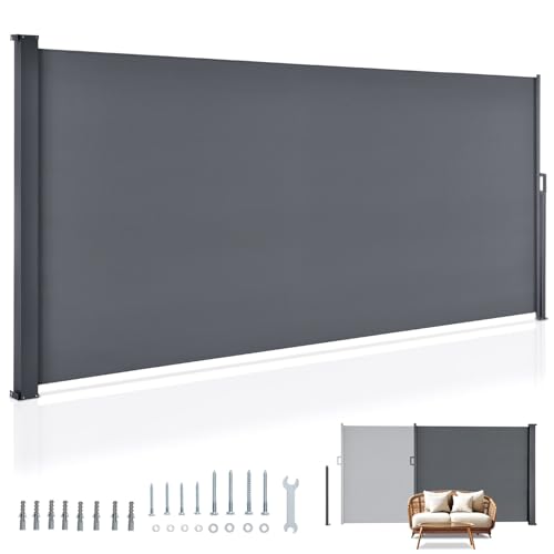 Juskys Store latéral 160 x 500 cm Extensible et Opaque, Brise-Vue pour Balcon, terrasse et Jardin, Auvent latéral avec Support Mural, Protection Solaire en...