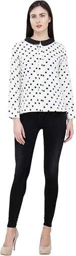 Image of POPWINGS Women's Crepe Top | Full Sleeve and Dot Printed Casual Top for Women