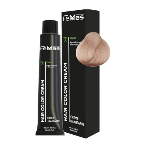 FemMas Haarfarbe Sehr Hellblond Sandviolett 9.72 I Creme Haarfarbe mit Arganöl, Keratin & Ceramiden I Als dauerhafte Haarfärbung oder Tönung für strahlende, haltbare Farbergebnisse I 100 ml
