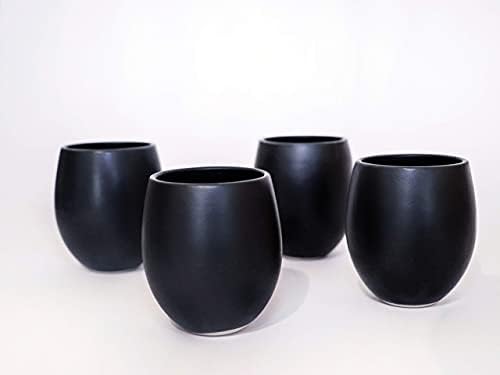 Carthage Trade Gallery - Filiżanki do espresso - filiżanki do kawy w zestawie 4 szt. - z emaliowanej kamionki - 14 cl - ręczne wykonanie (czarny matowy)