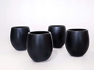 Carthage Trade Gallery - Filiżanki do espresso - filiżanki do kawy w zestawie 4 szt. - z emaliowanej kamionki - 14 cl - ręczne wykonanie (czarny matowy)