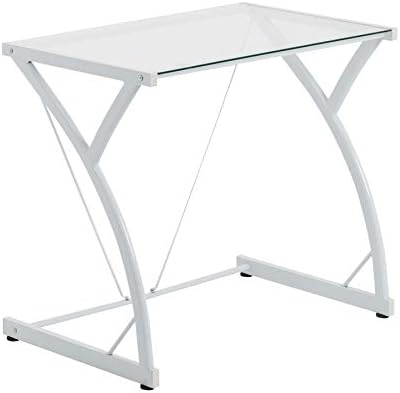 Harbour Housewares Computer Laptop Notebook Glass Desk Table PC Office Workstation - White