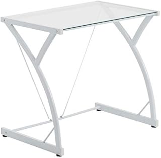 Harbour Housewares Computer Laptop Notebook Glass Desk Table PC Office Workstation - White