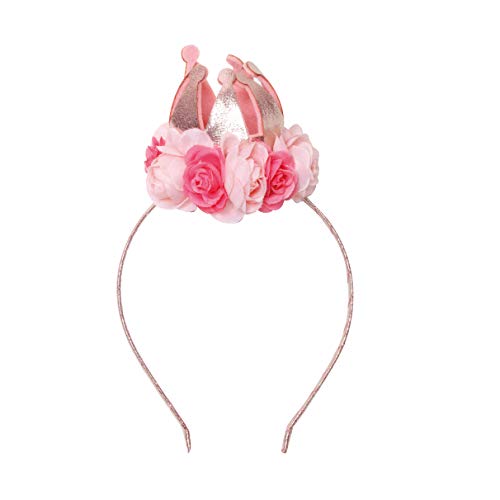 Acessório Tiara Coroa com Flor Rosa com 1 Unidade, Cromus Festas