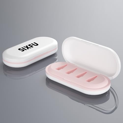 Image of SIXFU Portable Storage Box Case for Apple Pencil Tips, Apple Pencil Pro / 2nd Generation / 1st Generation /USB-C Tips Case.(4 Tip Slot,White+Pink)