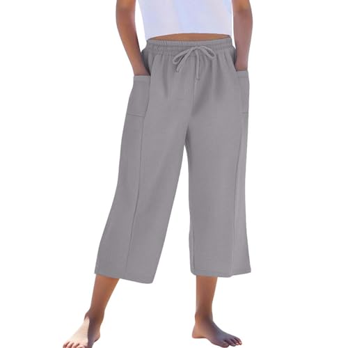 Palazzo Pants for Girls High Waisted Wide Leg Capri Pants Tween Girls Kids Fashion Sweatpants with Pockets Loose Fit