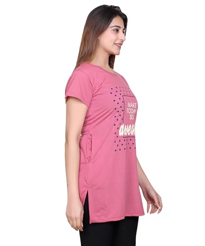 Image of DG Divine GirL Women's Cotton Printed Long Regular Fit Round Neck Top /T-Shirt /Tshirts