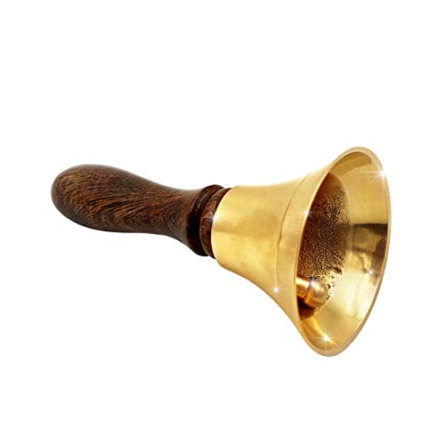 Image of Shubhkart Nitya Brass Wooden Puja Bell | Pooja Bell Brass Ghanti for Puja Arti Prayer | Essentials for Home Mandir | Traditional Items | Religious Bell - 4.9 Inch, 100g