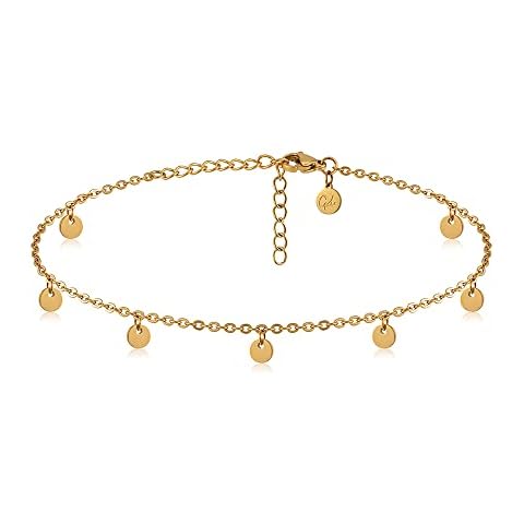 GD GOOD.designs EST. 2015 Fußkettchen für Damen in Gold I 18K Vergoldete, wasserfeste Plättchen Fußkette verstellbar (22-27cm) aus Edelstahl I Goldener Frauen Fußschmuck mit Coins Cover