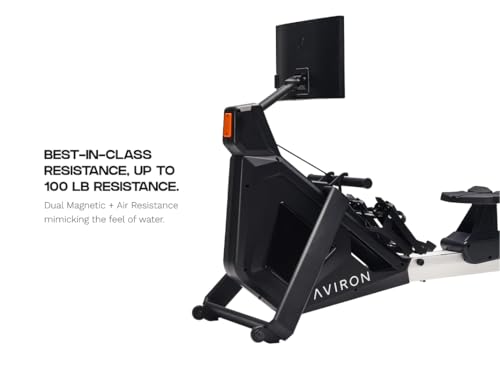 Image of Aviron Strong Series Rower: 22 inch HD Touchscreen, Dual Air & Magnetic Resistance up to 100 lbs. Game-Based Workouts, Streaming, Compact Design, Black