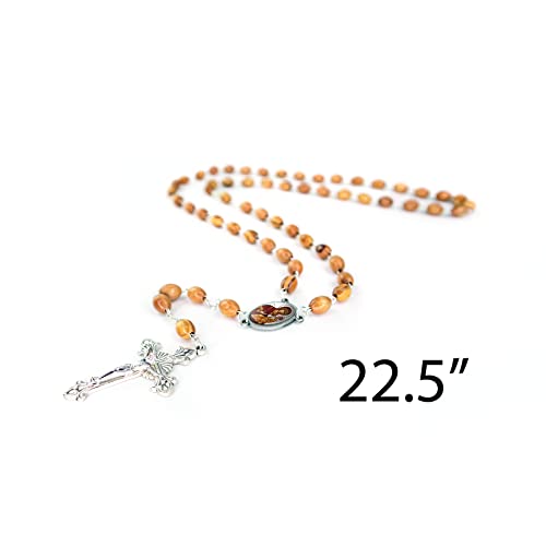 Virgin Mary of Jerusalem, Wooden Catholic Rosary Necklace from Israel, Olive Wood Rosary Beads with Icon Portrait & Crucifix Cross Pendant, Confirmation & Communion Rosaries for Men & Women - Thumbnail 3