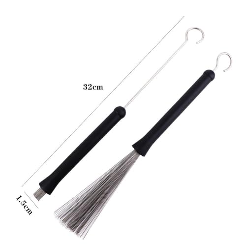 12.6\'\' Metal Drum Wire Brushes Retractable Wire Brushes Drums Drum Sticks Brush with Comfortable Rubber Handles, Portable Drum Cleaning Tool