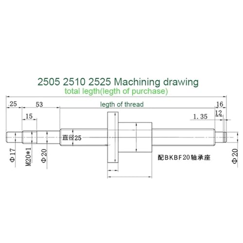 Metal Ball Screw nut end Processing 300-1000mm SFU2510 Ball Screw Set Kit with Single Nut + BKBF20 Support + DSG25H Nut Housing + D40L66 Coupling(750mm)