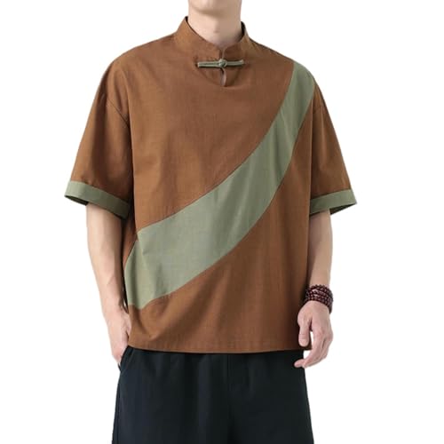 Chemise manches courtes homme coton lin col mandarin style asiatique blanc
