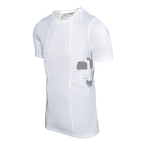 Graystone CCW Holster T-Shirt for Men- Crew Neck Compression Conceal Carry Tactical Clothing (Small, White)