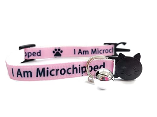 Worded Cat Collars with Bell - Please Do Not Feed Me, I Am Microchipped, 3. Pink, I Am Microchipped, Pack of 3 - Image 2