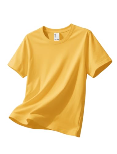 PATPAT Boys Yellow T Shirt Size 7-8 Cotton Crewneck Short Sleeve Basic Tees Yellow Shirts for Boy Boys Summer Clothes