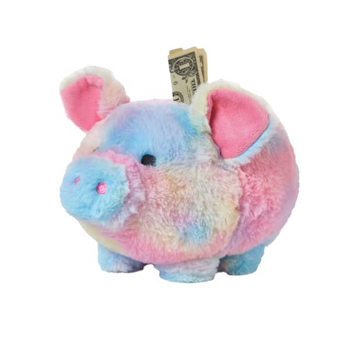 Tie Dye Plush Piggy Bank For Kids, Stuffed Animal Coin Banks With Stopper – Fuzzy Rainbow Piggy Bank For Girls #TOP2