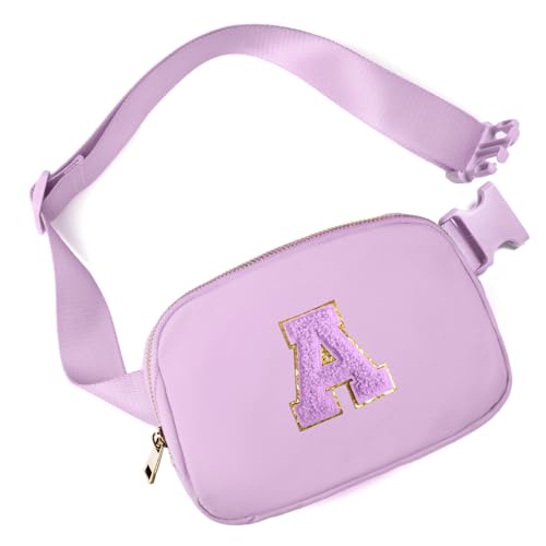 Gitus Gifts for 8 9 10 11 12 Year Old Girls Belt Bag Fanny Pack Crossbody Bags with Initial Letter Patch Cute Stuff Birthday Gifts for Teen Girls Women Personalized Trend Stuff (Lavender-A)