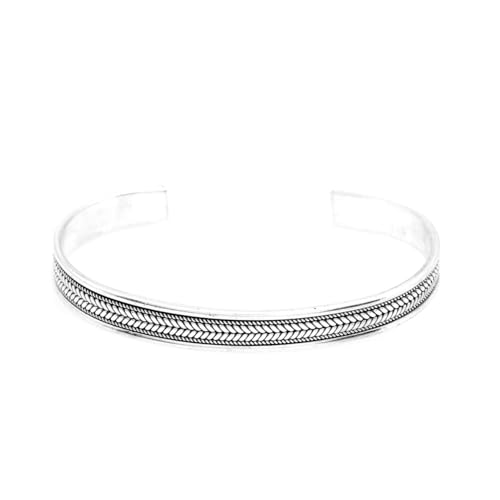 Bracelet pour hommes gravé à la main, manchette argent sterling unisexe brodé