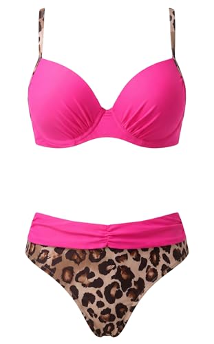 Ocean Plus Maillot de Bain 2 Pièces Femme Bikini Push-Up avec Armatures Moulées et Culotte Brésilienne Opaque pour Plage Piscine Sport (M (EU 36-38), Rose avec Touches léopard) – vue 5