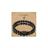 Virgo Zodiac Bracelets for Women Men-Black Obsidian Beaded Stacking Bracelet 12 Zodiac Signs Virgo Gifts for Birthday Valentines Day Mother's Day Christmas 2Pcs