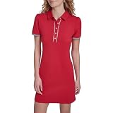 Nautica - Vestido Polo de Manga Corta para Mujer, Escarlata, M