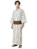 浴衣 セット メンズ [なごみや] 男物 浴衣 兵児帯 2点セット レトロ モダン シック かっこいい 高見え 夏祭り 夕涼み 花火 メンズ M 乱れ縞_白×ブラウン