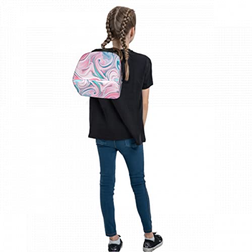 Zoczos Pink Blue Marble Texture Small Lunch Bag Colorful Fluid Paint Splash Abstract Colored Acrylic Artwork Insulated Lunch Box For Work Travel And Picnic #TOP4